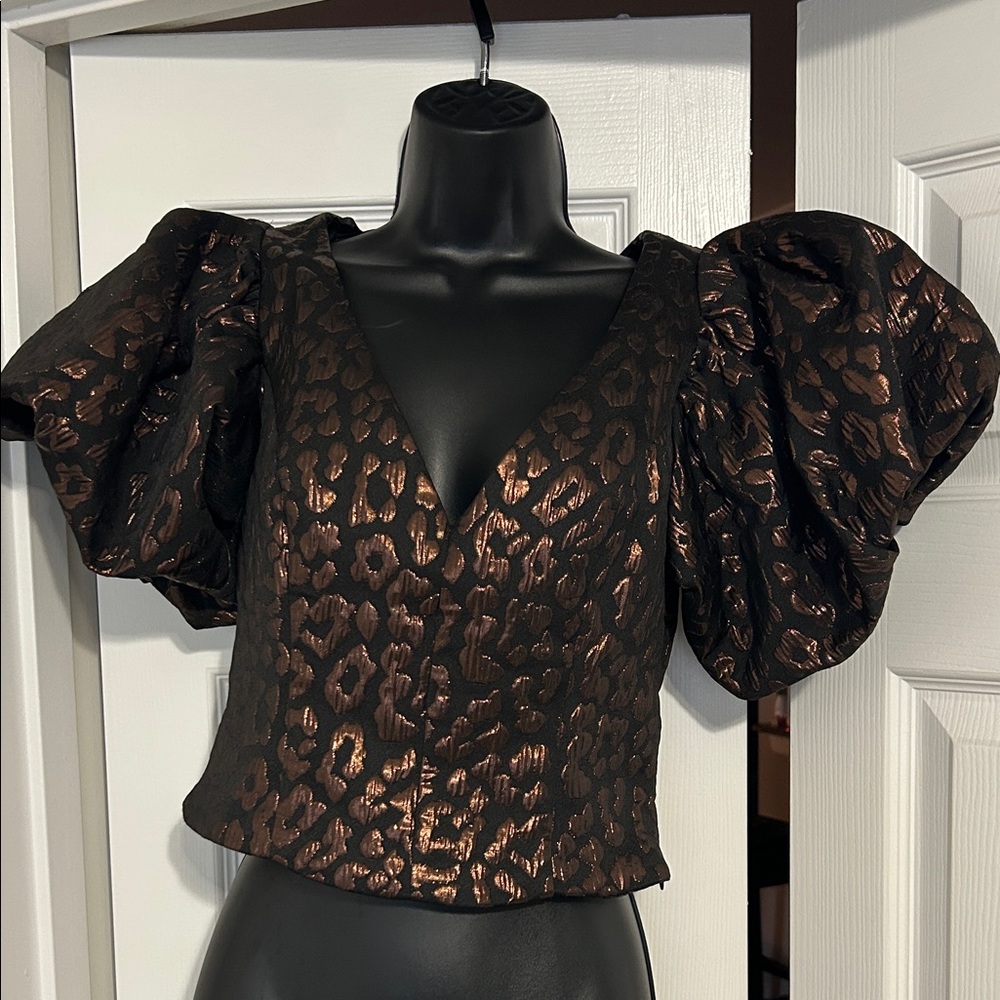 DO+BE Black and Gold Leopard Print Blouse (NWT)